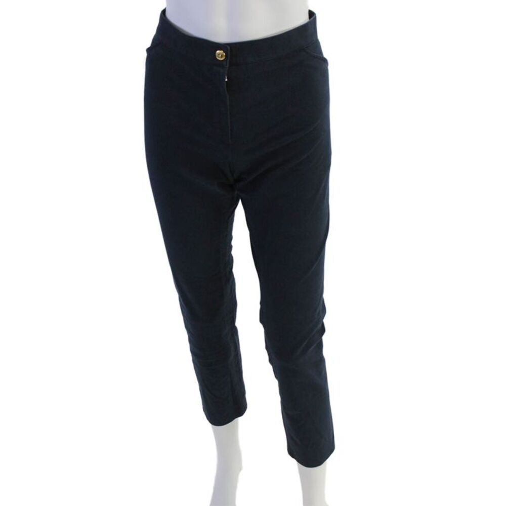 Pamela Henson Womens Zipper Fly Mid Rise Straight Leg Pants Navy Cotton Size 12